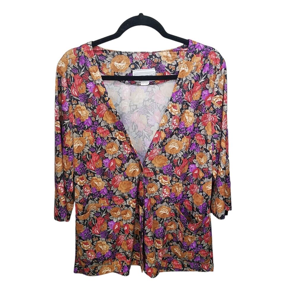 Classic Apparel Womens Sz 16WP Multicolor Floral 3/4 Sleeve Cardigan Jacket